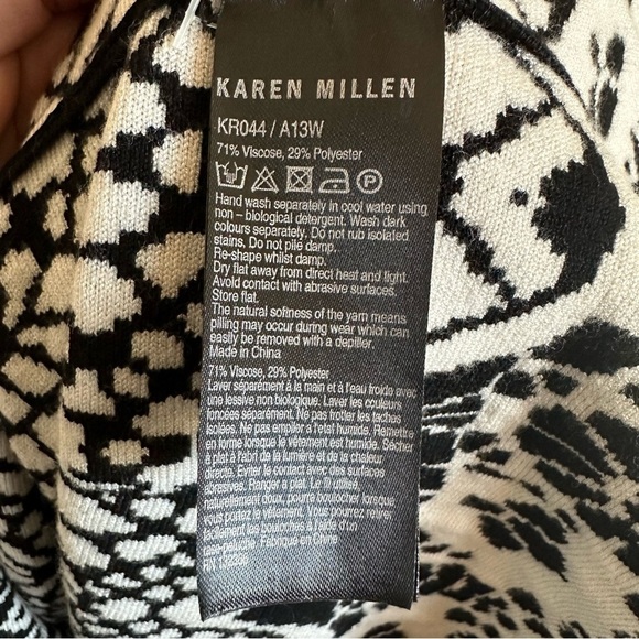 Karen Millen Fit & Flare Knit Sweater Dress Black & White Sz 4 - Picture 12 of 14